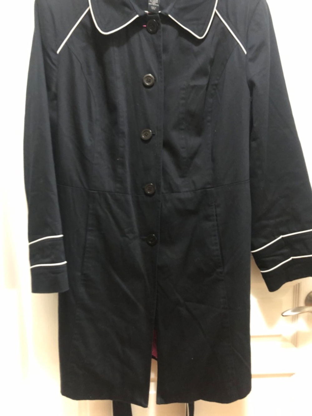 Lane Bryant 18/20W black cotton trench belted lined with pink - Picture 4 of 6